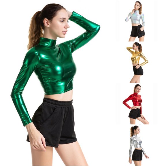 Rhuody Tops For Women Long Sleeve Performance Shirt Slim Fit High Neck Solid Color T Shirt For Dance Yoga Workout Basic Womens Clothes Green