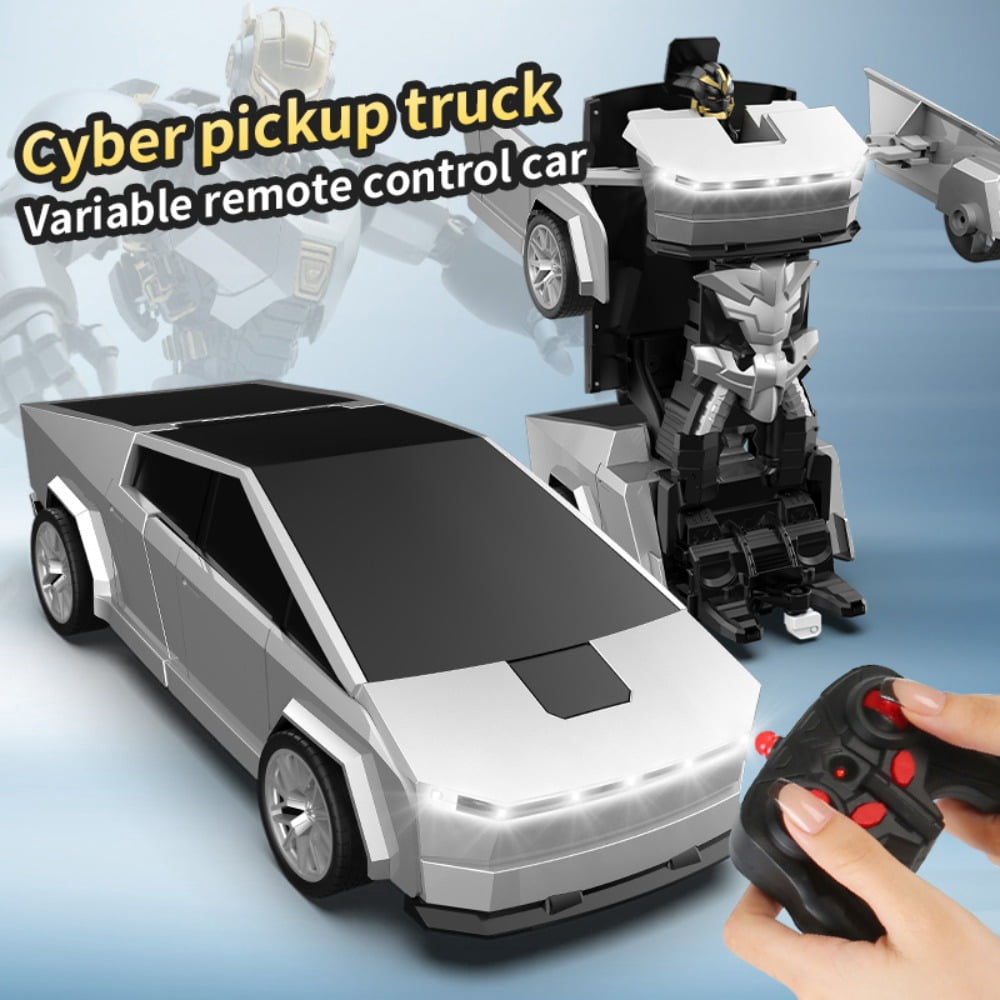 RC Cars Transform Cyber Pickup Truck Cars Robot Toy for Kids, 2.4GHz Remote Control Car with One-Button Deformation 360° Rotation LED Lights Christmas Birthday Gifts for Boys Age 4-7-8-1（1:18 Scale）2