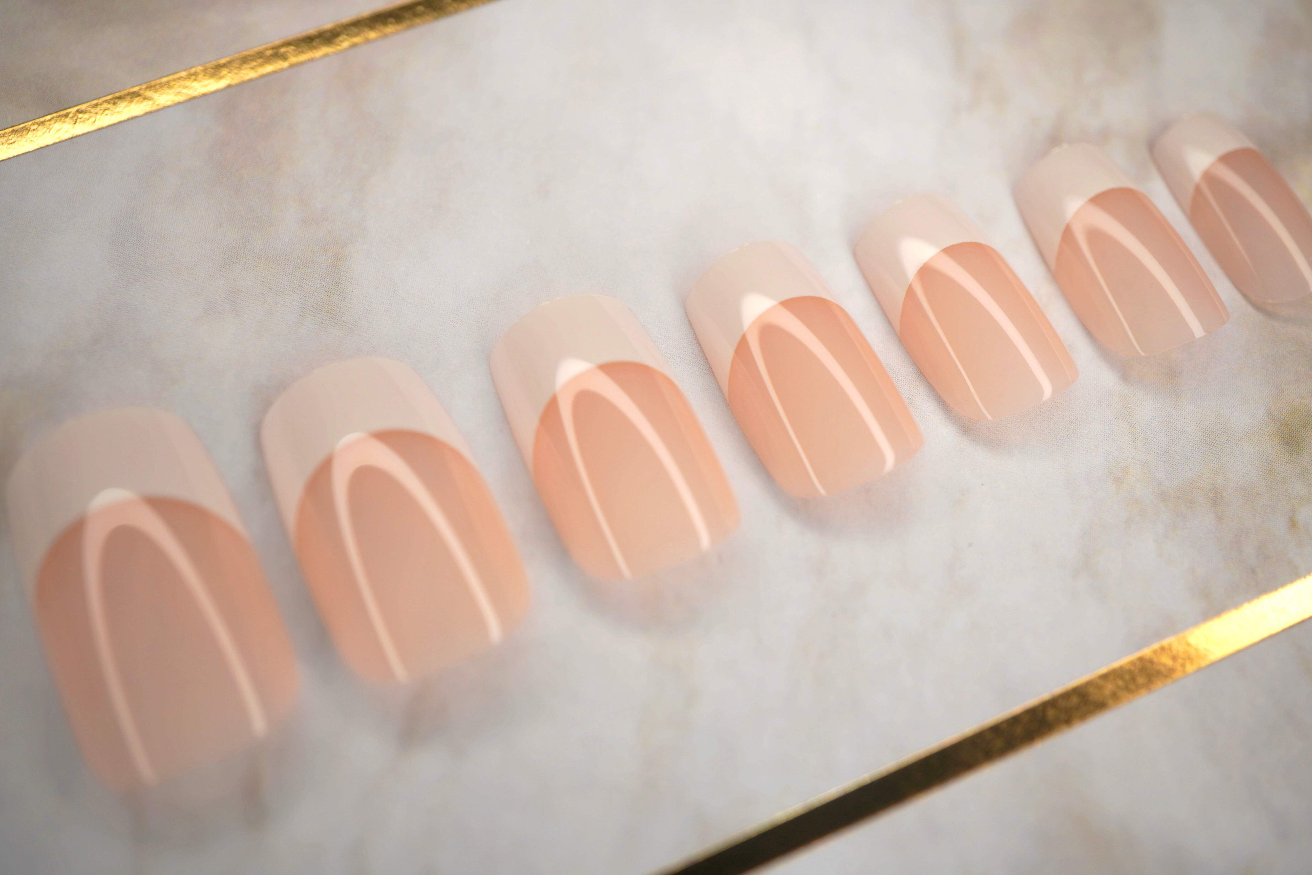 Elegant Belle | Nude Pink White French | Glossy | Square | Long | Reusable Press On Nails  Toe Nails Set