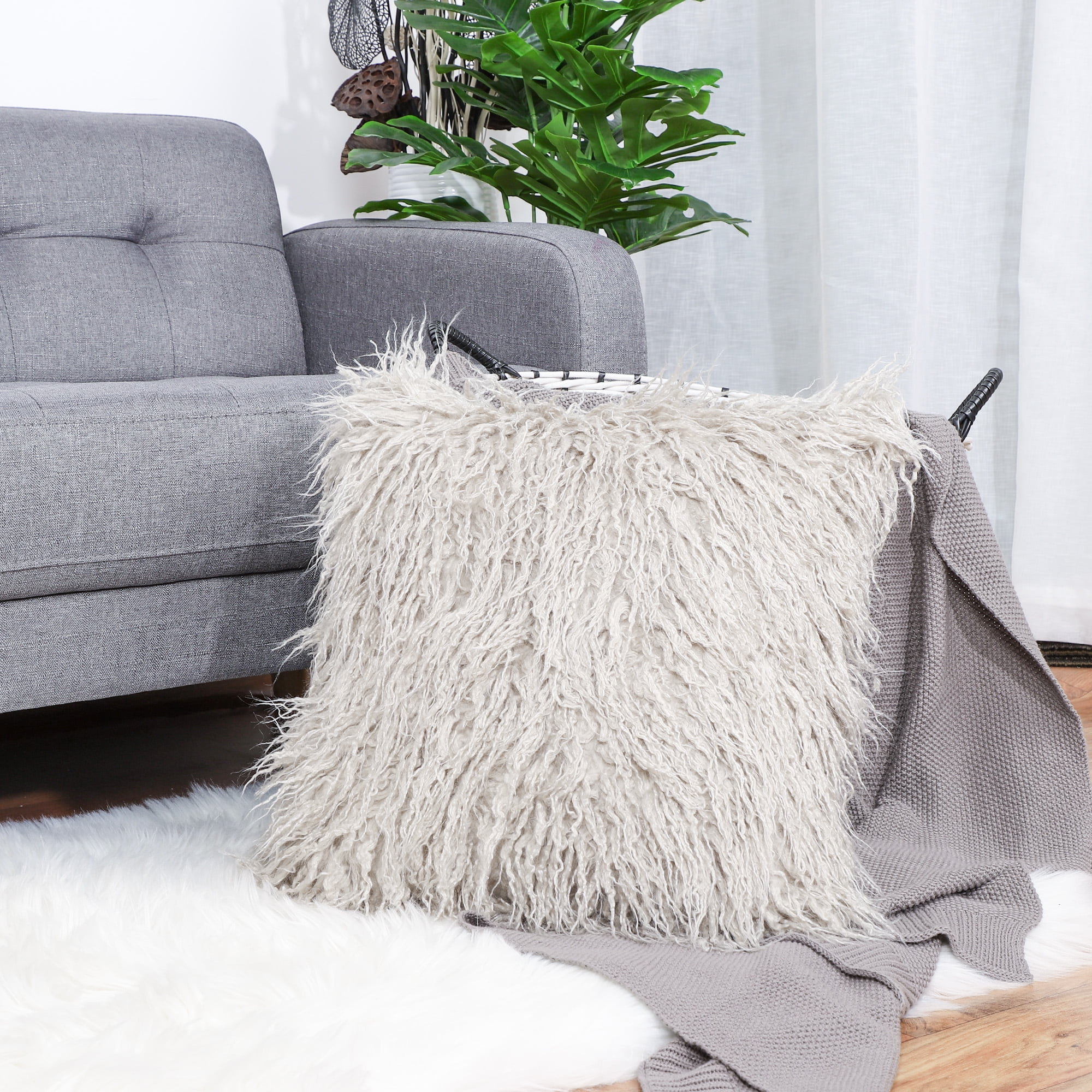 PiccoCasa Shaggy Faux Fur Modern Throw Pillow Cover, Soft ...
