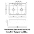 thumbnail image 2 of Sinber 33" x 22" x 5.5" Drop In Double Bowl Kitchen Sink with 18 Gauge 304 Stainless Steel Satin Finish MT3322D-ADA-OL (Sink Only), 2 of 14
