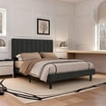 thumbnail image 2 of Einfach Full Size Platform Bed Frame with Upholstered Velvet Vertical Headboard, Black, 2 of 6