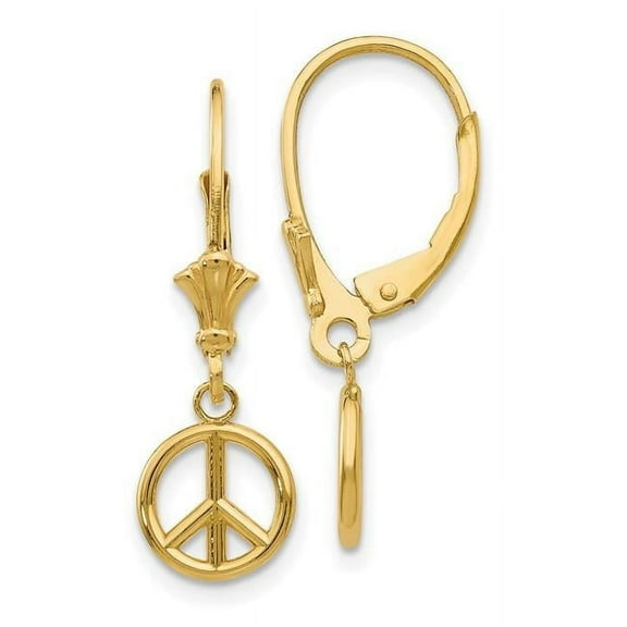 Primal Gold 10 Karat Yellow Gold 3-D Peace Symbol Leverback Earrings