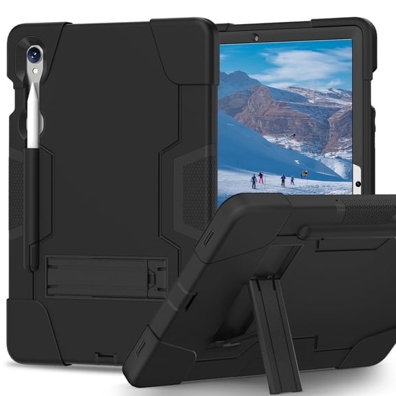 Case for Samsung Galaxy Tab S10 FE/S9 FE/S9/S8/S7 10.9 Inch / 11" (SM-X710/X718U/X716B/X510/X516B) - 3-Layer Military Grade Protection Silicone & Hard PC Cover with S-Pen Holder & Stand, Black