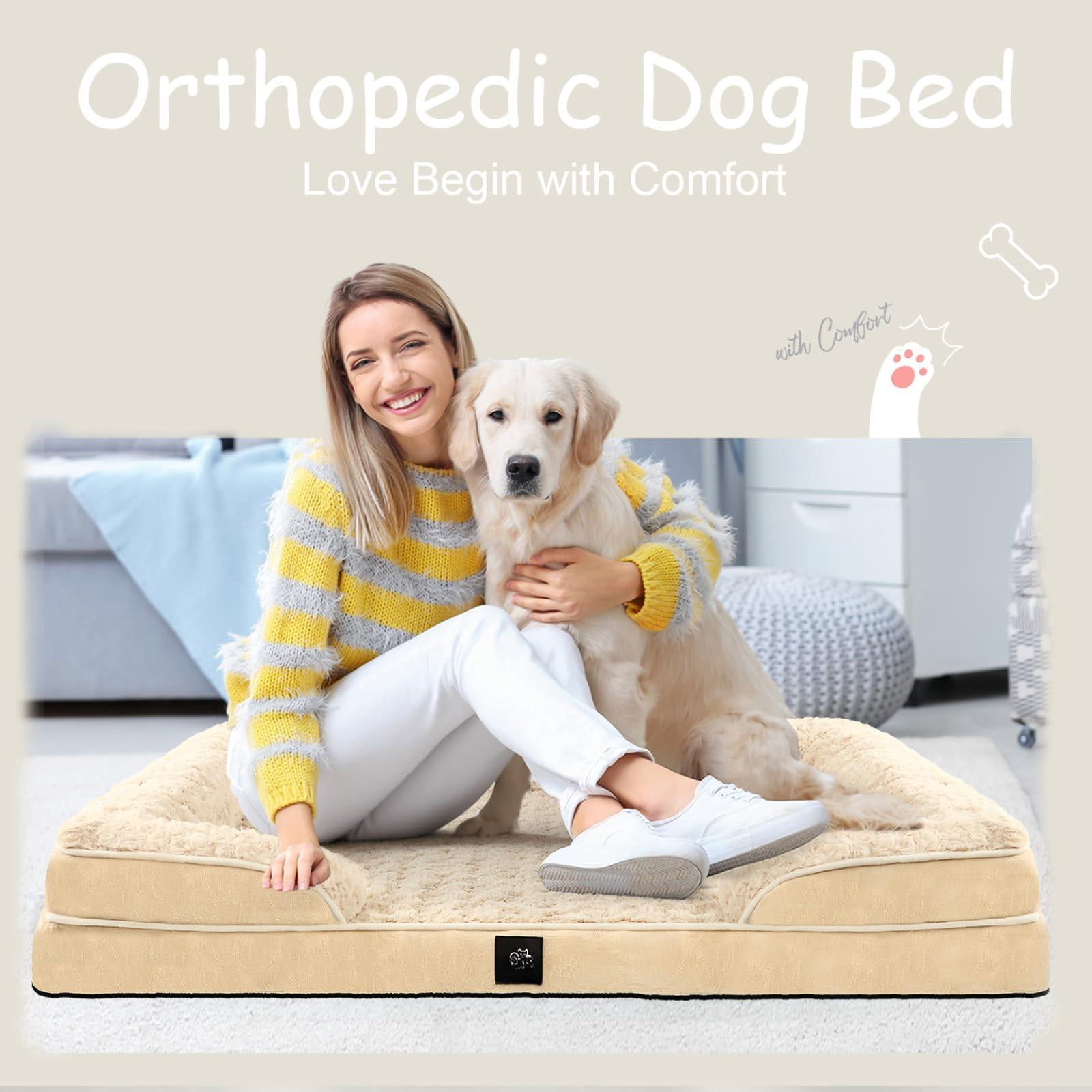 Pet Bed, Beige Medium (28 x 23 x 6.5 In), Memory Foam Orthopedic Sofa for Dogs
