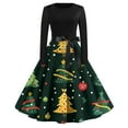 thumbnail image 2 of Christmas Dresses for Women Women's Christmas Printed Long Sleeve Round Neck Plus Size Evening Prom Dresses for Formal Christmas Party,Dark Green,L, 2 of 5