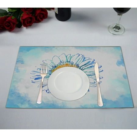 

GCKG Watercolor Placemat Daisy Flower Floral Blue Placemat 12x18 Inch Set of 2