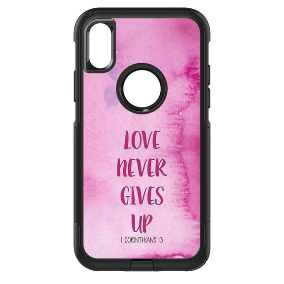 DistinctInk Custom SKIN / DECAL compatible with OtterBox Commuter for iPhone XS MAX (6.5" Screen) - 1 Corinthians 13 - Love Never Gives Up - Show Your Love of Christ