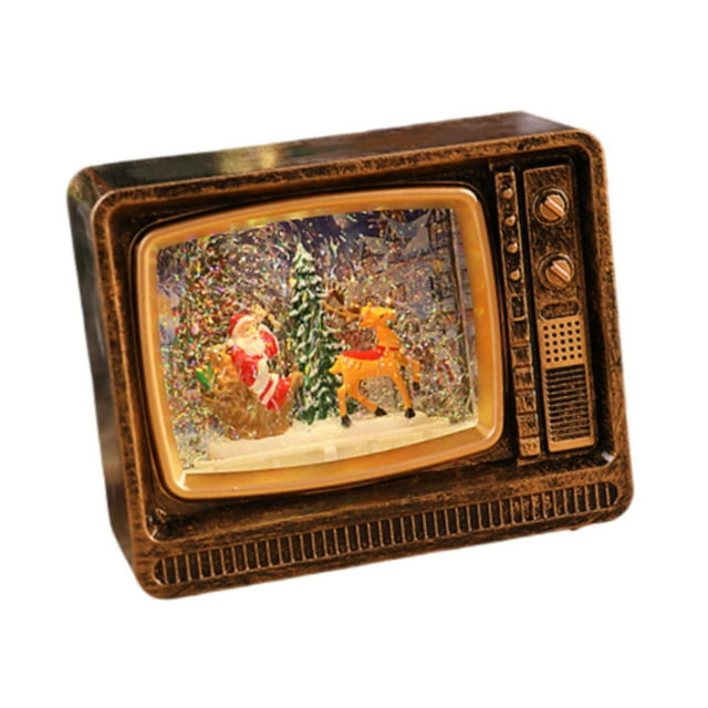 Globo de nieve navideño con forma de TV, linterna, caja de música iluminada para mesa de fiesta de Navidad Carro de ciervos Retro Gold