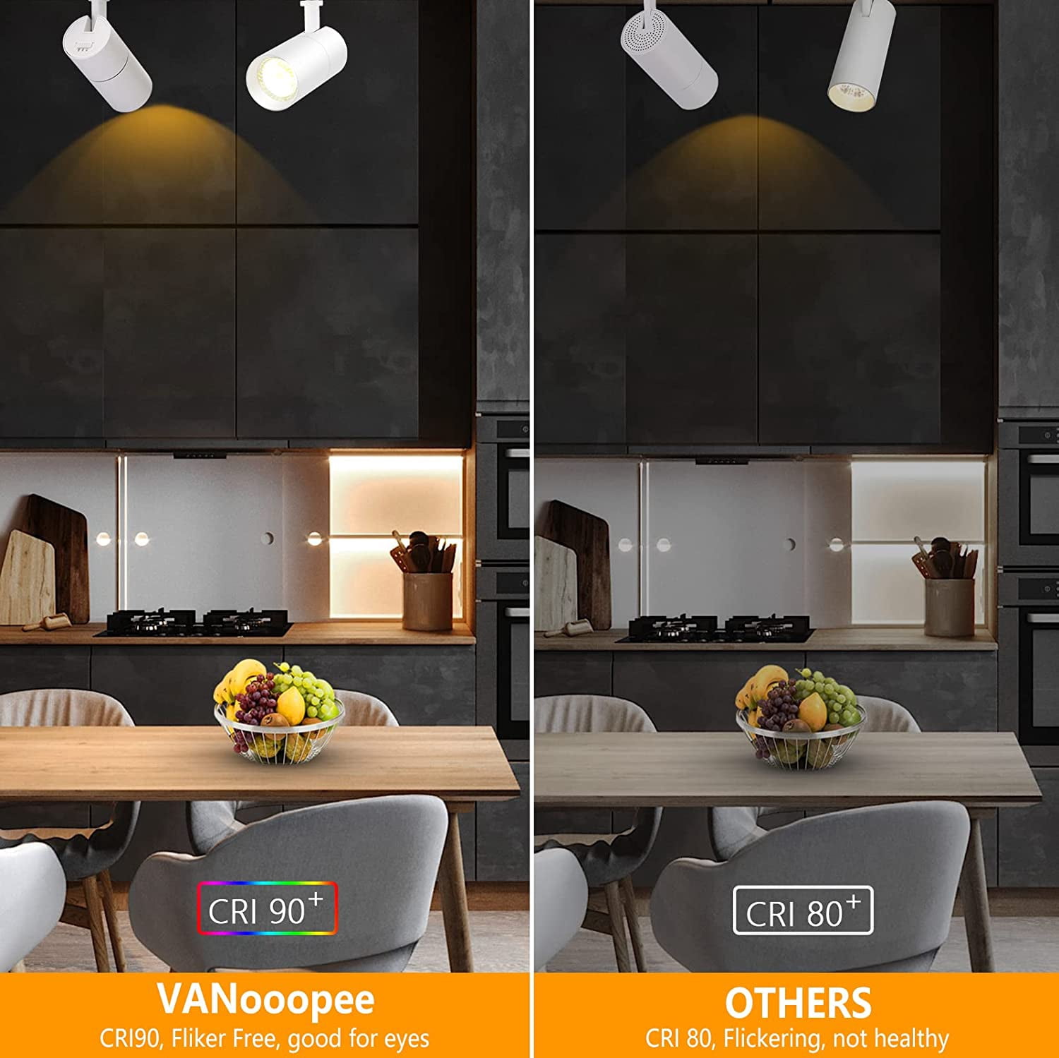 VANoopee 3-Color 10W H Track Lighting Heads Dimmable LED Track Light Heads Bright Rail Ceiling Spotlight Fixtures Accent Task, 3000K 4000K 5000K, Flicker Free CRI90+ 36° 1000lm, Matte White, Pack of 4
