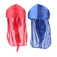 thumbnail image 2 of MERIGLARE 2pack Bandana Chemo Silky Rag Long Tail Headwrap Red+ Blue, 2 of 2