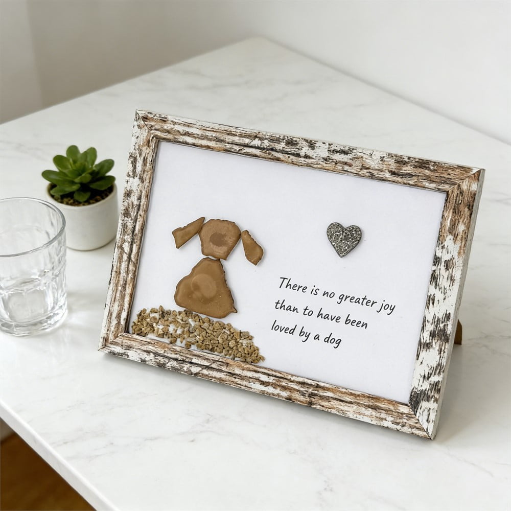 Fufafayo 2Pcs Pet Memorial Art Framed Wall Decor, Sea Glass Dog Art Sympathy Gift, When I Needed A Hand I Had Your Paw Beach Decor For Dog Lovers Pet Loss
