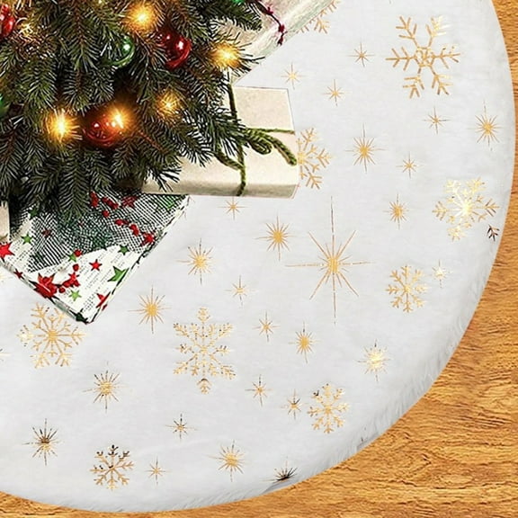 Christmas Tree Skirt, 78cm/90cm/120cm White Luxury Christmas Tree Skirts with Snowflake, Xmas Tree Skirt Decorations for Christmas New Year Party Decor