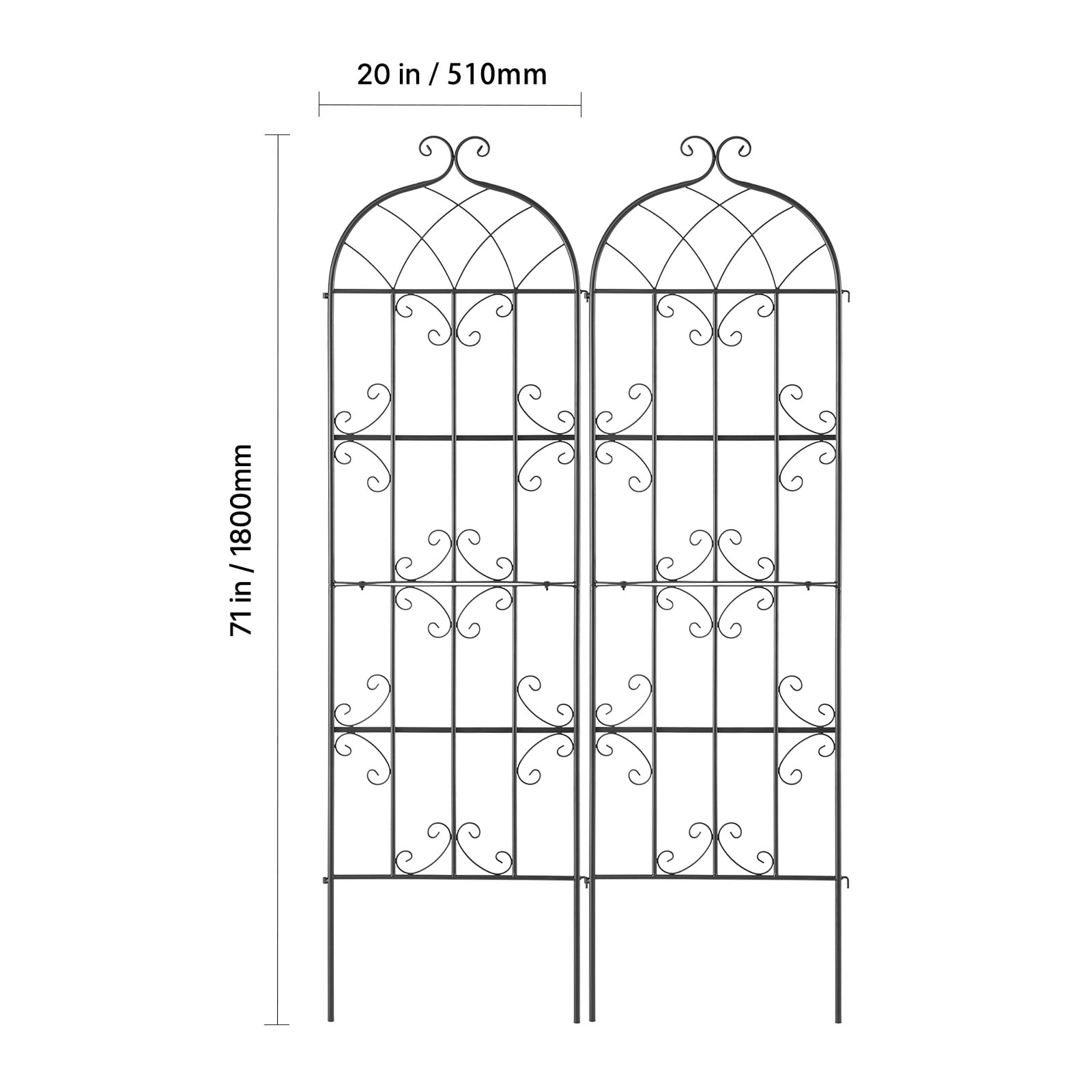 KFFKFF Garden Support Structure for Vine Plants, Dimensions 71 x 20 inches, Set of 2 Durable Metal Garden Trellis, Outdoor Support for Climbing Roses and Cucumbers, Aesthetic Clematis Trellis
