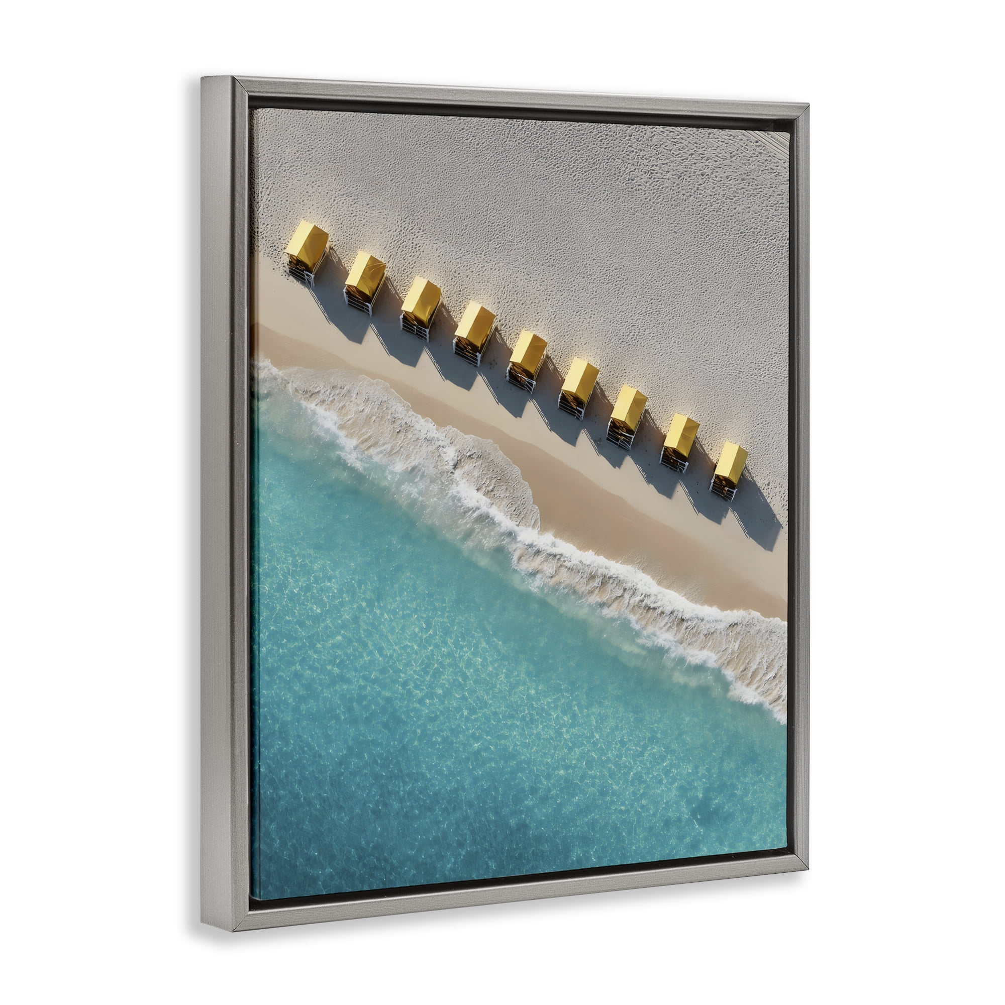 Stupell Industries Yellow Cabanas Along Shore Gray Framed Floater Canvas Wall Art, design by Franklyn Gregory