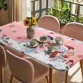 thumbnail image 3 of Pink Snowman Christmas Table Cloths for 5 Foot Rectangle Tables, Xmas Snowflake Winter Ball Patio Waterproof Elastic Fitted Tablecloths, Washable Rectangular Table Cover for Camping, 3 of 8