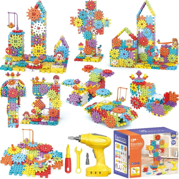 CZOALX Engrenages Électriques Montessori Blocs de Construction Jouets, Ensemble d'Outils pour Enfants - 234 Pcs Design et Perceuse Vis pour Tout-Petits, Jouet Éducatif de Construction