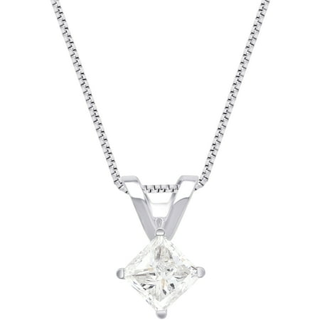 3/4 Carat T.W, 14K White Gold, IGL Certified Princess Diamond Pendant 18 Inch Chain