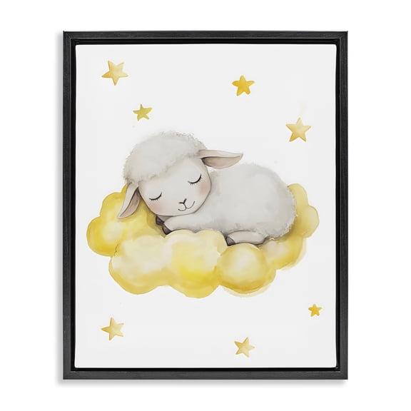 Stupell Industries Sleeping Sheep on Yellow Cloud Black Framed Floater Canvas Wall Art, design by LSR Design Studio