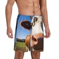thumbnail image 2 of Balery Blue Sky Meadow Cute Cow Pantalones cortos de pijama de punto de algodón para hombre con cinturilla y bolsillos-Large, 2 of 6