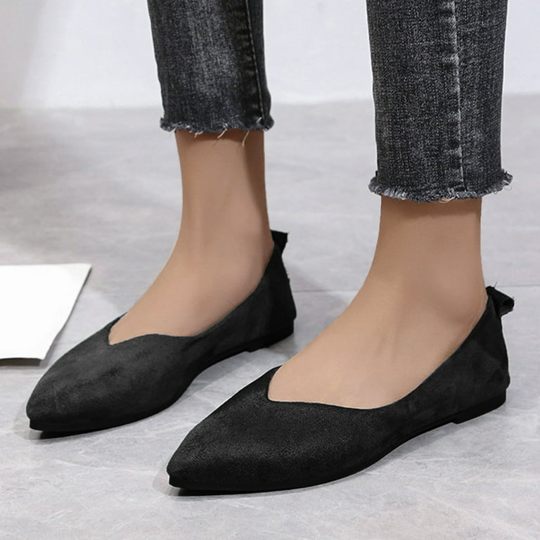 TOWED22 Flats For Women,Women's Flats Shoes Pointed Toe Bow Leather Ballet  Flats Dress Shoes,Black 