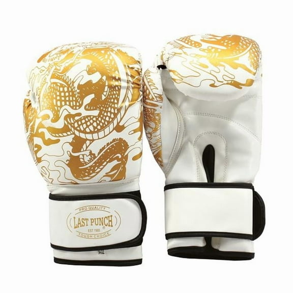 Last Punch 14221 14 oz 3D Printed Pro Style Training Sparring Boxing Gloves - White & Gold