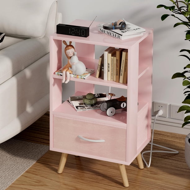Mesa de Noche Aenuert Rosa 40x30x73cm con Carga USB