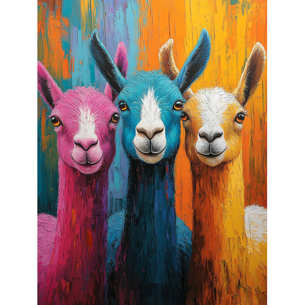 Qisvanset 12x16 Inch 2D Flat Framed Canvas Art, Vibrant Llama Goat Sheep Farm Animal Boho Wall Art Home Room Decor