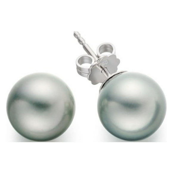 Paris Jewelry 10K White Gold 10 mm Silver Pearl Round Stud Earrings Plated