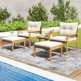 thumbnail image 4 of Costway Ensemble de Meubles en Rotin 5 Pcs Cadre en Bois Chaises et Ottomans avec Table Basse Carrée, 4 of 9