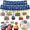 80’s Retro Birthday Decorations Set - Totally 1980s Theme Swirls Streamers Garland Banner and Cupcake Topper Party Supplies