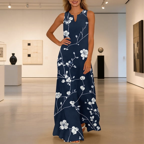 Dresses for Women Summer Casual Gradual Sleeveless V-Neck Long Dress Multicolor M