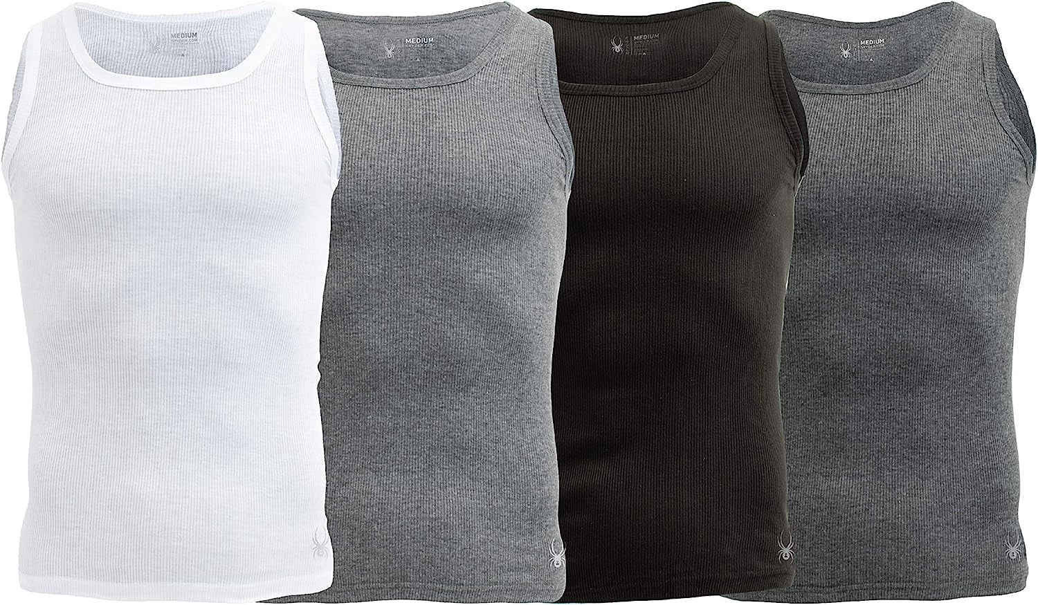 Spyder Mens Pro Cotton Pro Stretch Tank Tops A Shirts (White/Grey/Black/Charcoal, Medium)
