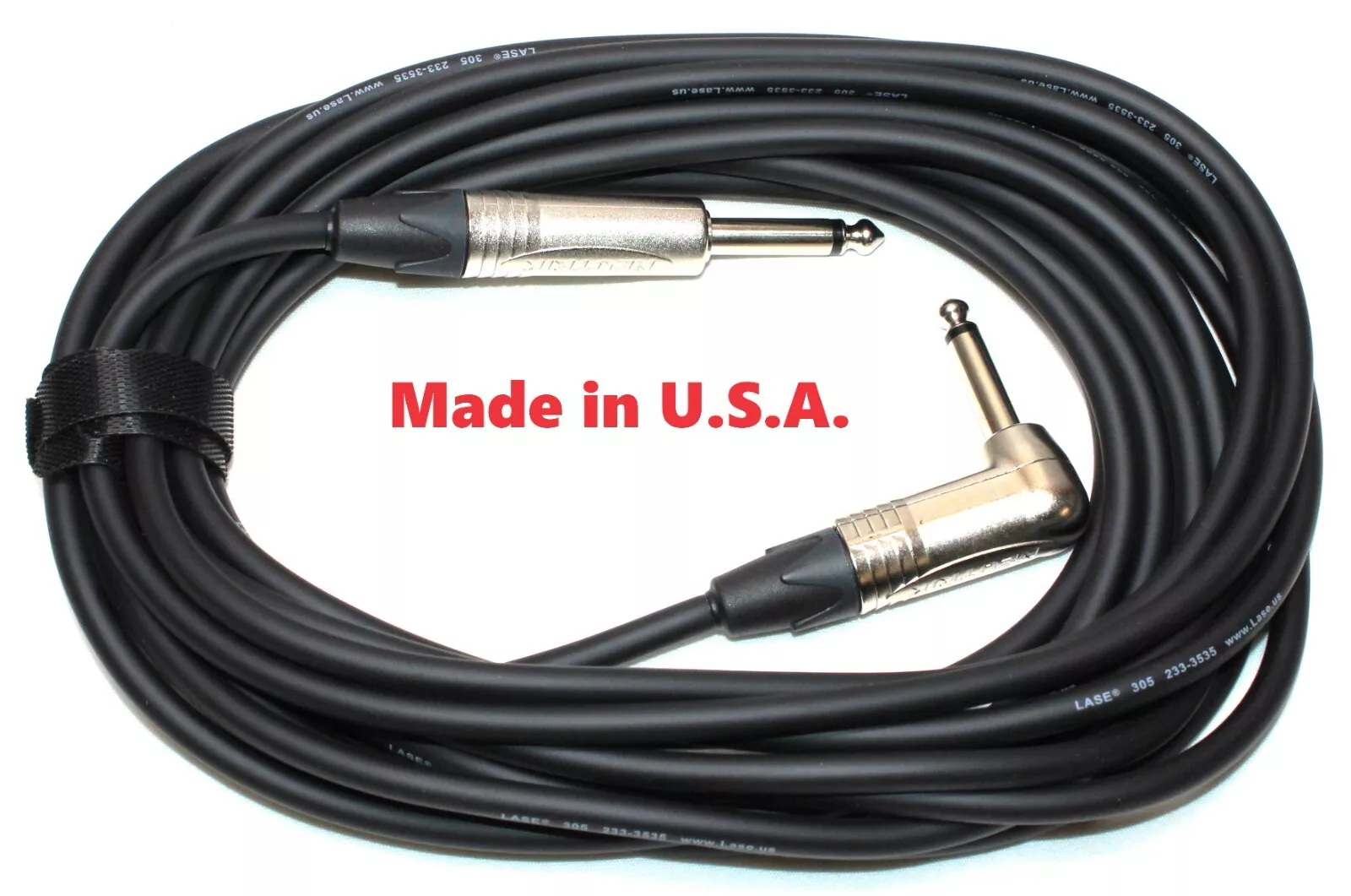 LASE 20 Ft Instrument Cable w/NEUTRIK NP2X & NP2RX 1/4" Right Angle Cable Nickel