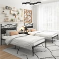 thumbnail image 3 of Yoneston Twin Size Metal Platform Bed Frame with Faux Leather Upholstered Headboard & 11" Under-Bed Storage, Black, 3 of 10