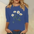 thumbnail image 2 of Charella 3/4 Length Sleeve Shirts for Women Cute Flower Graphic Tee Casual Loose Fit Crew Neck Tops (S, Blue), 2 of 4