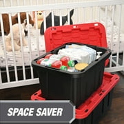Hyper Tough 12 Gallon Small Storage Bin with Snap Lid, Black and Red, Heavy Duty Plastic Storage Container