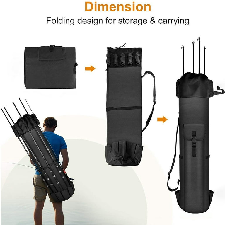 Fnochy Home Fishing Rod Carrier Fishing Reel Organizer Pole Storage  Bag,Holds 5 Poles Travel Case Waterproof Lightweight Tackle Box  Multifunctional