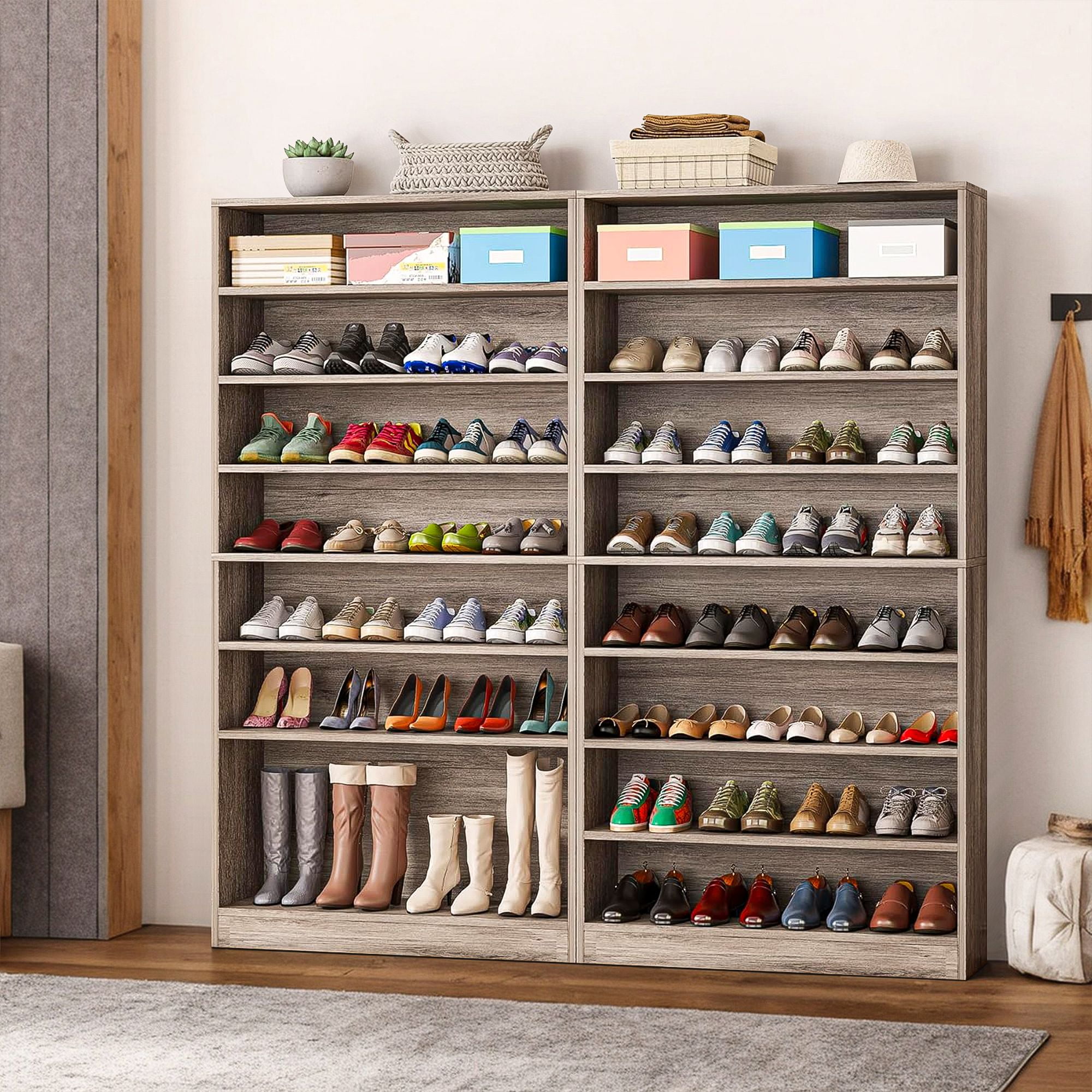 Demi Bonn Wooden Shoe Rack 9-Tier Shoe Storage Organizer Entryway Shoe Shelf, 40-45 Pairs Freestanding Shoe Cabinet, Gray