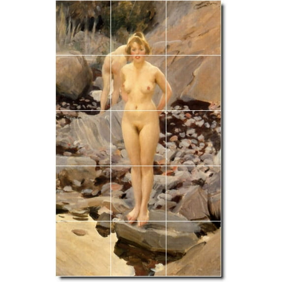 Ceramic Tile Mural-Anders Zorn Nudes 25. 12.75" w x 21.25" h using (15) 4.25 x 4.25 ceramic tiles