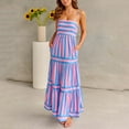 thumbnail image 7 of Women Summer Striped Maxi Dress Spaghetti Strap Cutout Ruffle Long Dress Flowy Swing Beach Vocation Dress, 7 of 7