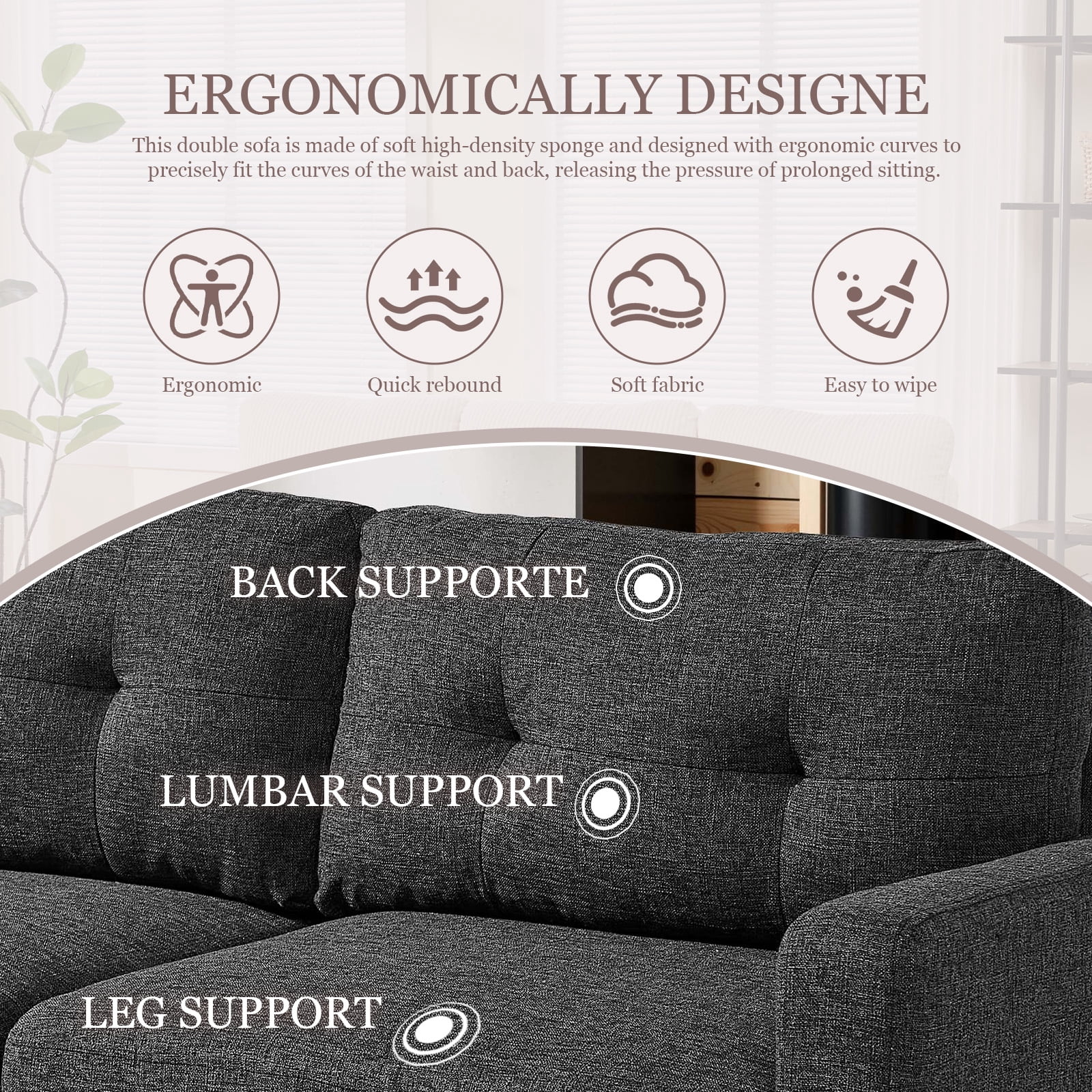MOONMISS 67" Velvet Loveseat Couch, Modern Small Sofa With Walnut Wood Legs 2-seater Fabric Upholstered Mini Sofa Couches For Small Space,living Room Bedroom Office Dorm Apartment,Dark Gray