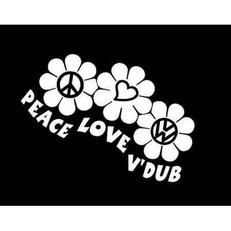 Flower Car Sticker Peace Love Dub Flower Vinyl Decal Sticker | Cars Trucks Vans Walls Laptops Cups | White | 5.5 inches | KCD1010 ()
