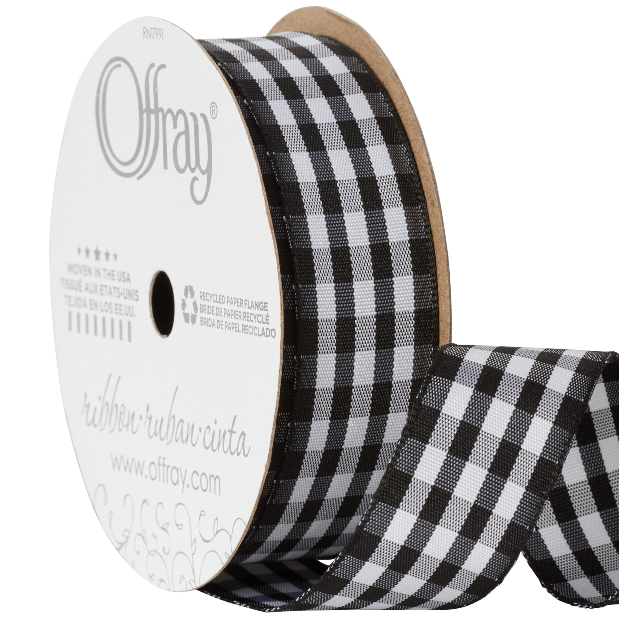 350.1 - 5 YARDS RETAIL - Black & white check gingham ribbon trim 7