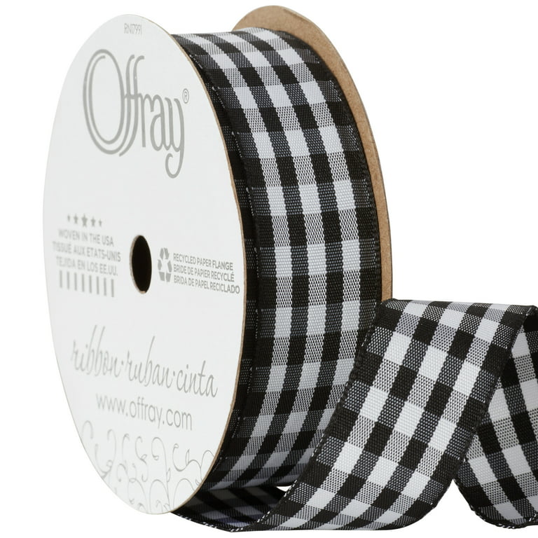 Offray 7/8 inch Gingham Ribbon-Black & White