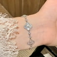 thumbnail image 6 of Vintage Four-Leaf Clover Bracelet White Shell S925 Silver With Micro-Inlaid Zircon Hollow High-End Luxury Hand Jewelry For Women, 6 of 6