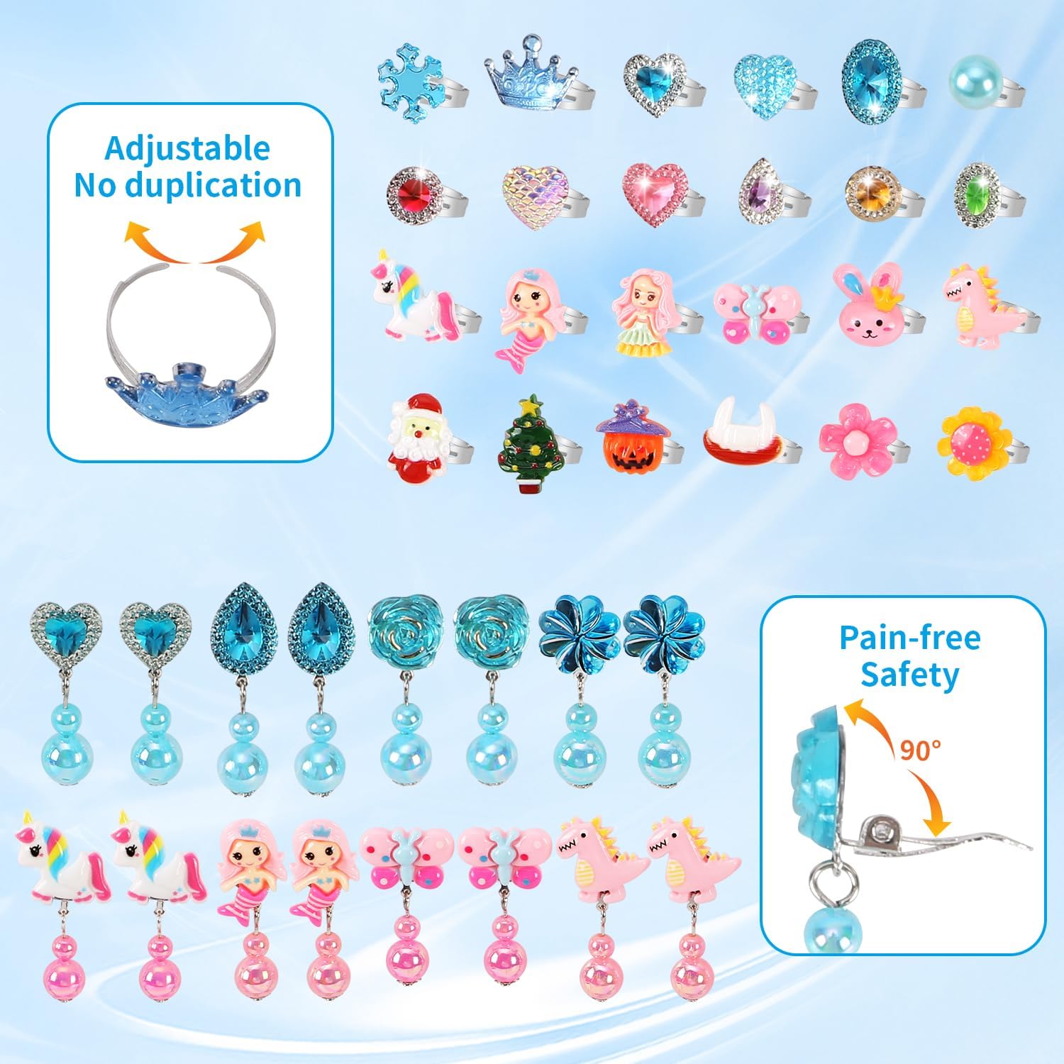 Toddler Toys for Ages 5-7 Girls Jewelry Set Kids Toys Arts and Crafts Kits Clip on Earrings,Princess Toy Adjustable Ring,Girls Toy Age 3 4 5 6-8 Year Old Birthday Christmas Gifts Hair Clip