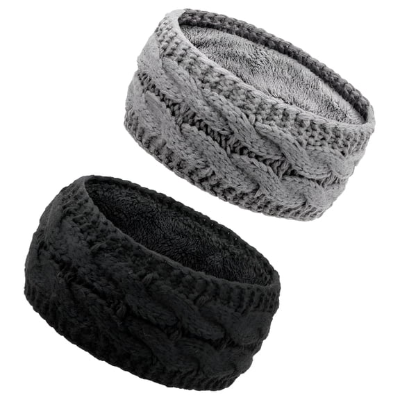 TELOLY 2Pcs Knit Ear Warmer Headband for Women Fuzzy Wool Fleece Lined Head Wrap Winter Headbands for Women Cold Weather