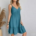thumbnail image 4 of gakvbuo Summer Strap Dresses For Women 2025 Sleeveless V-Neck Mini Shirt Dress Casual High Waisted Pleated Boho Ruffle A Line Sundresses, 4 of 9