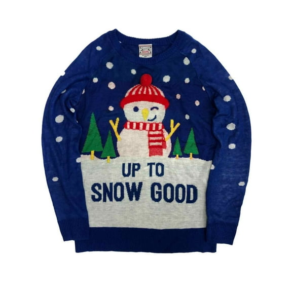 Womens Lightweight Blue Up To Snow Good Snowman Christmas Holiday Sweater Medium
